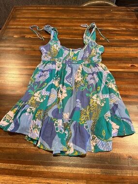 Free People Tie-Shoulder Sundress Top - Blue & Green